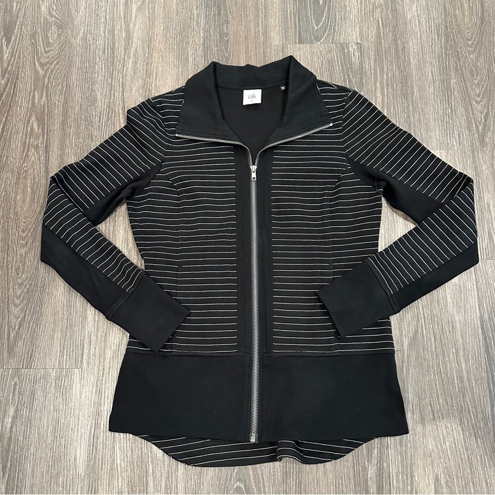 Cabi Women's Sprint Track Jacket in Black & White Stripes with Pockets sz XS